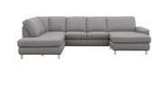 Ecksofa in Stoff Easy care light grey mit Chromfuß