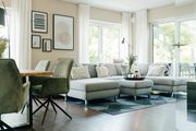 Ecksofa in Stoff Easy care light grey mit Chromfuß
